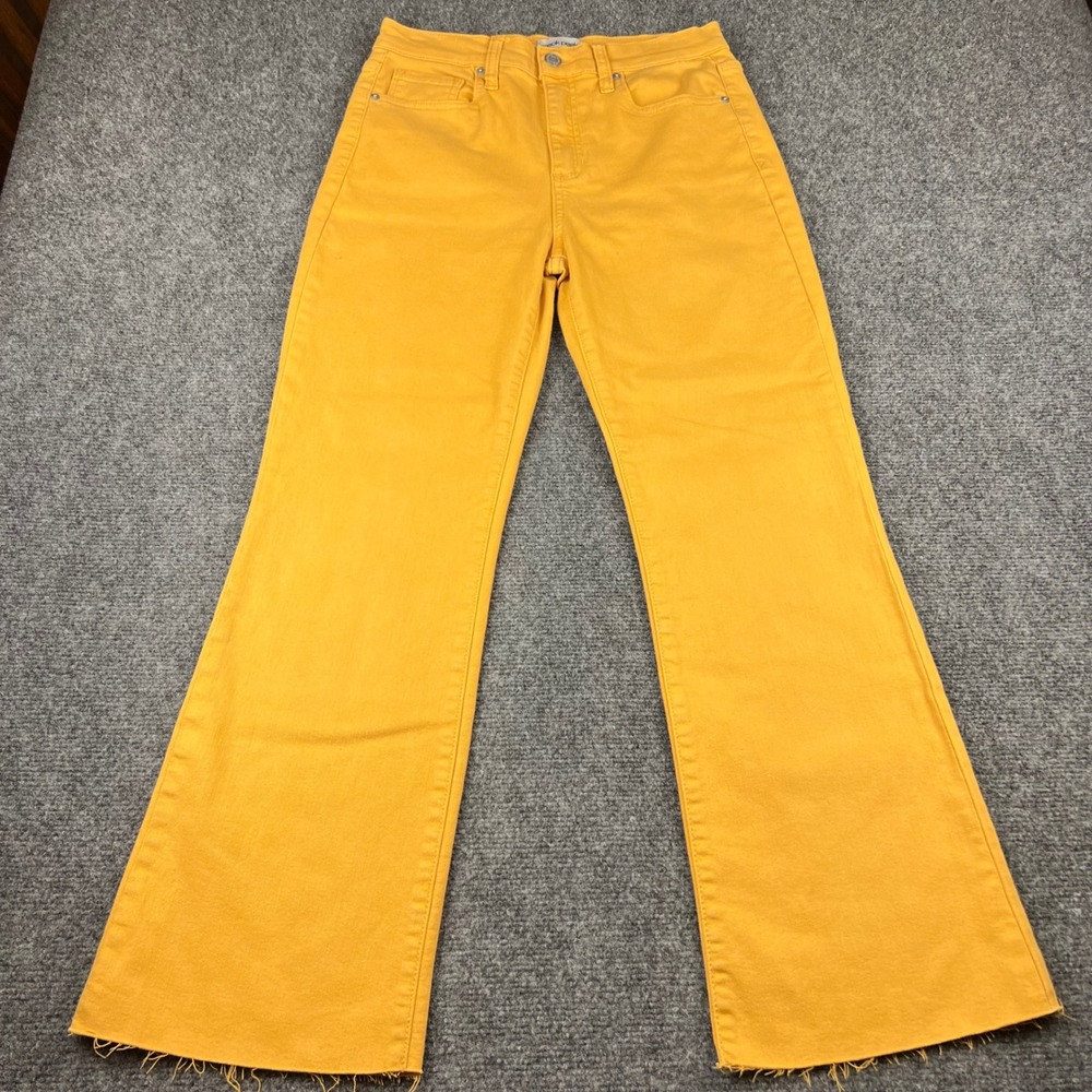Sneak Peek Mustard Yellow High Rise Kick Flare Jeans Raw Hem SP-P118 Size 26‎